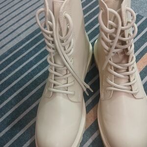 H&M Cream Lace-Up Boots for Women